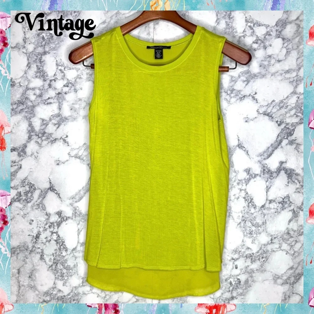 Kenneth Cole NY Neon Chartreuse Green Sleeveless High Low Y2K Top Women’s Small